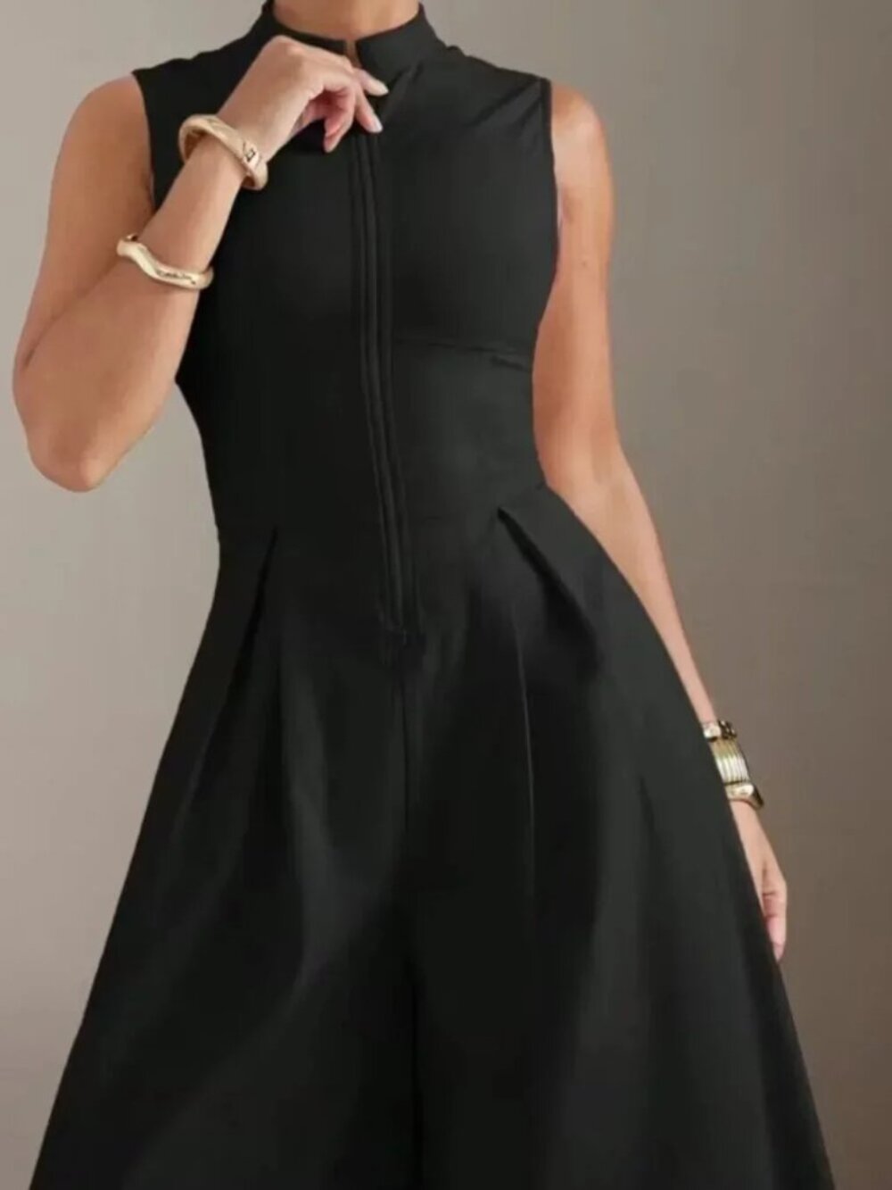 Wide Leg Sleeveless Zip Up Jumpsuit Black - Picture 2 of 5